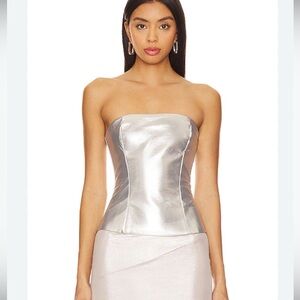 superdown Silver Strapless Metallic Corset Top
